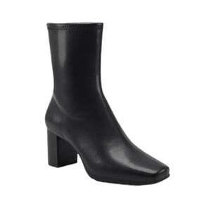 Aerosoles Miley Square Toe Bootie Black Stretch Faux Leather 8.5